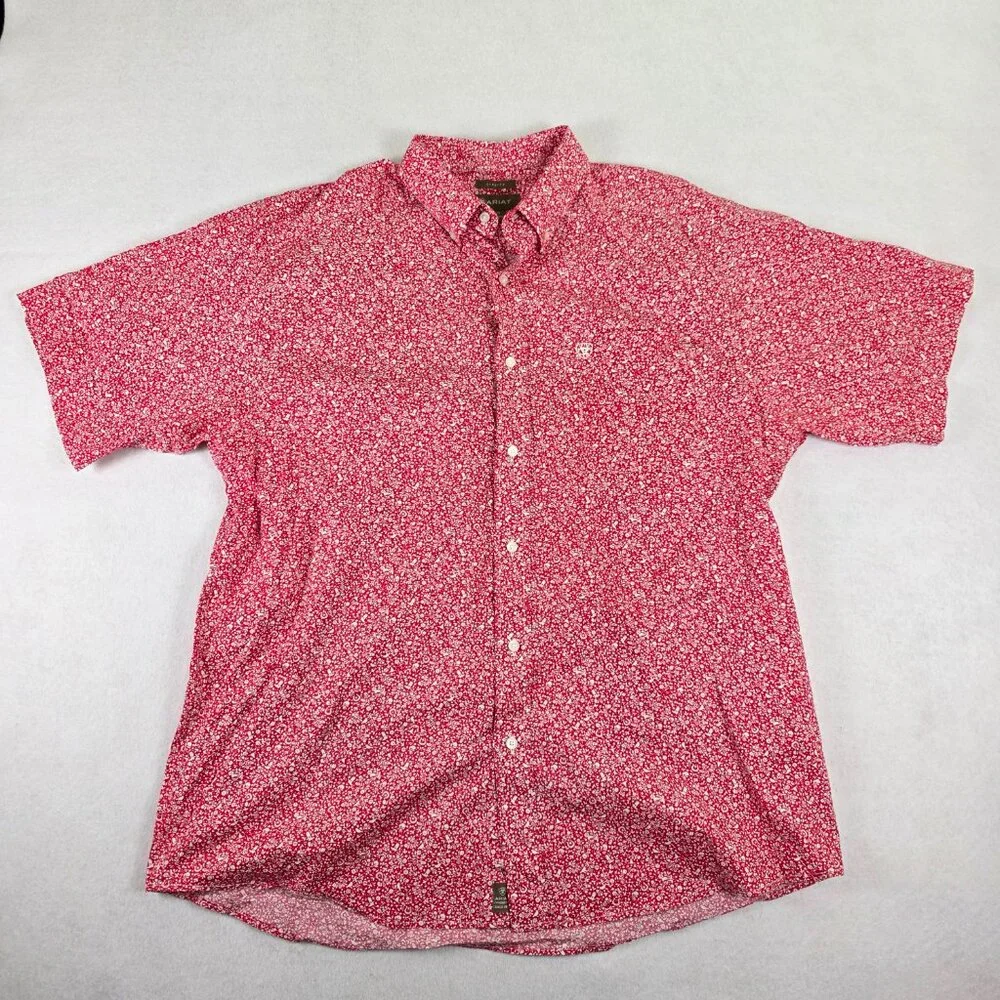 Ariat Red Floral Print Casual Button-Down Shirt - Picture 2 of 9